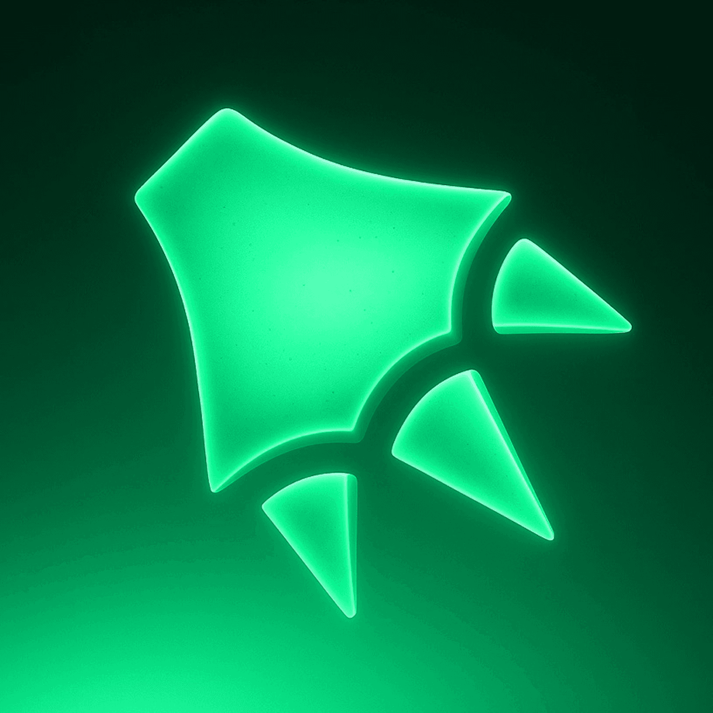 Glowing green Greptile logo mark on a dark background, brand and product design by PIXELUP LABS