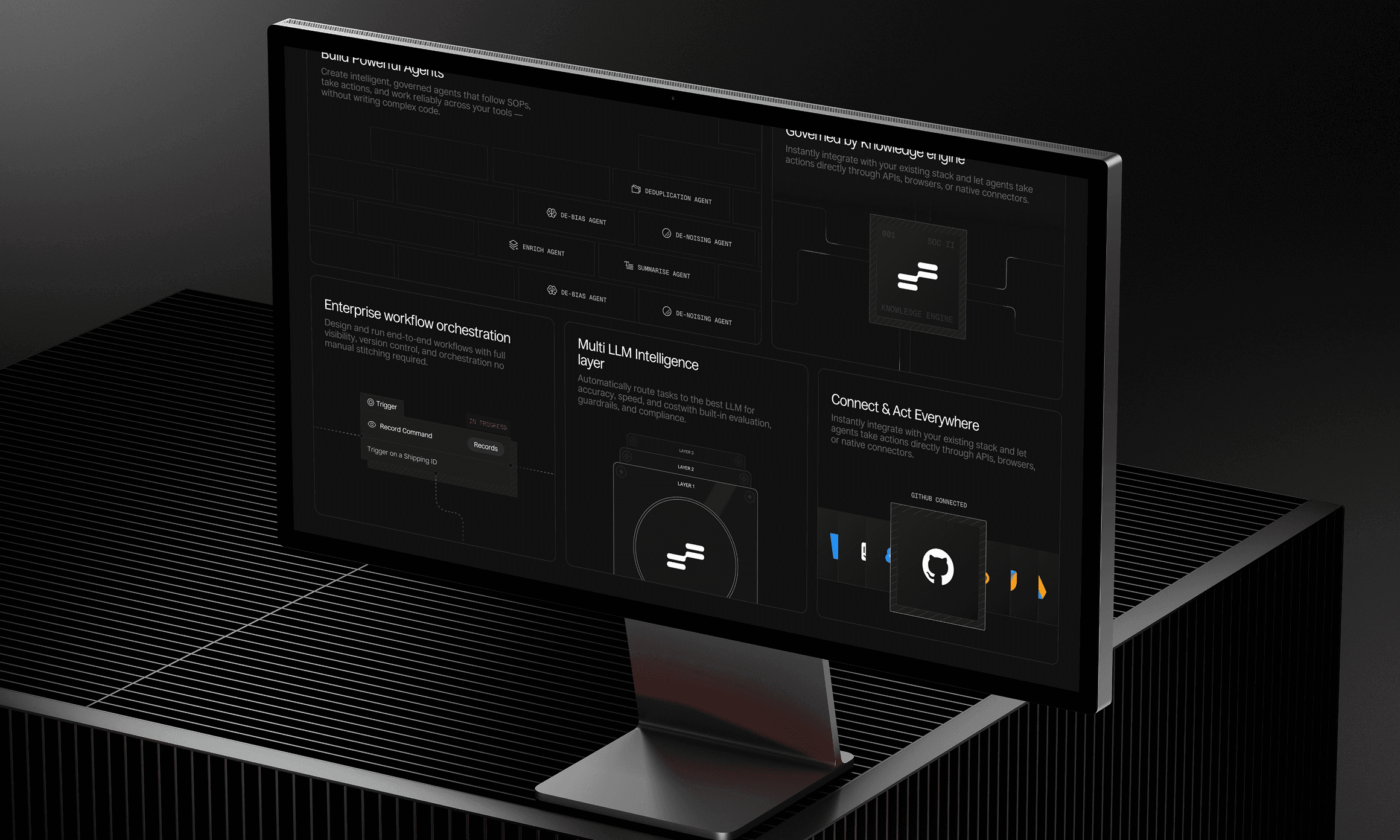 Sainapse dark dashboard UI displayed on a desktop monitor